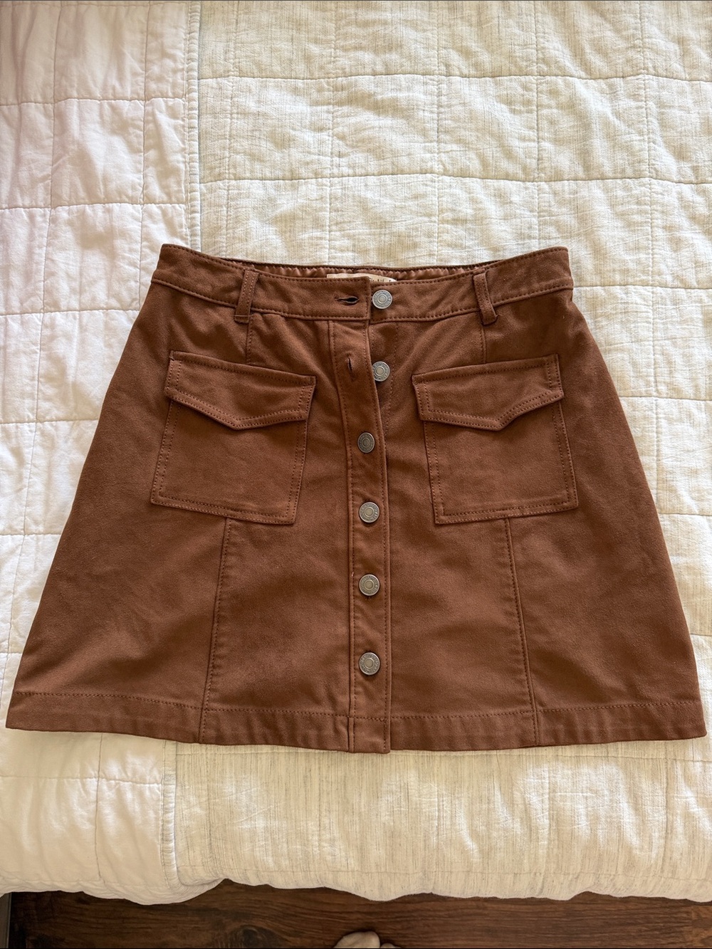 Abercrombie & Fitch Brown Button-Front Mini Skirt suede. NWT